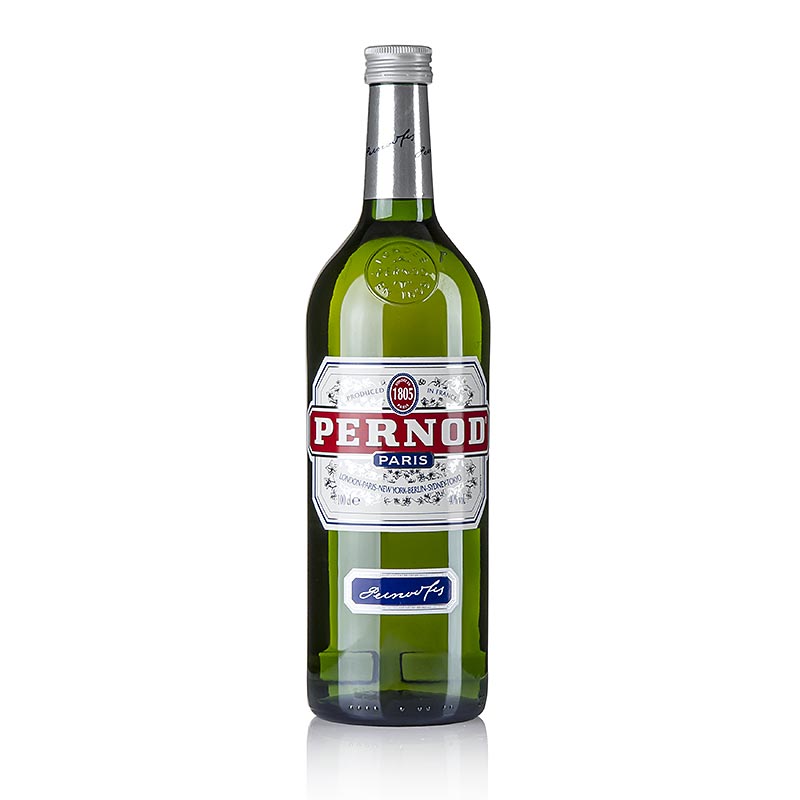Pernod, anijslikeur van 40% vol, 1 liter fles - bekend om zijn verfrissende smaak en aroma van anijszaad, ideaal voor cocktails en mixdrankjes