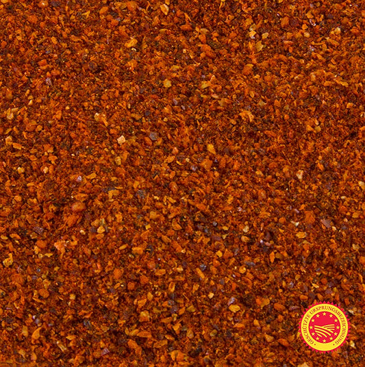 Piment d'Espelette, de Franse 'peper', chilipoeder, BOB, 250 g - illustratie van het product verpakt in een 250 g verpakking