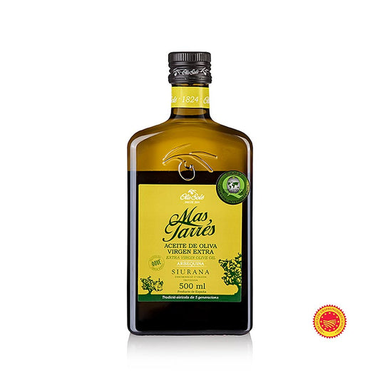 500 ml fles Extra Virgin Olijfolie van eerste persing, Mas Tarrés Oliva Verde, Arbequina, DOP/BOB Siurana