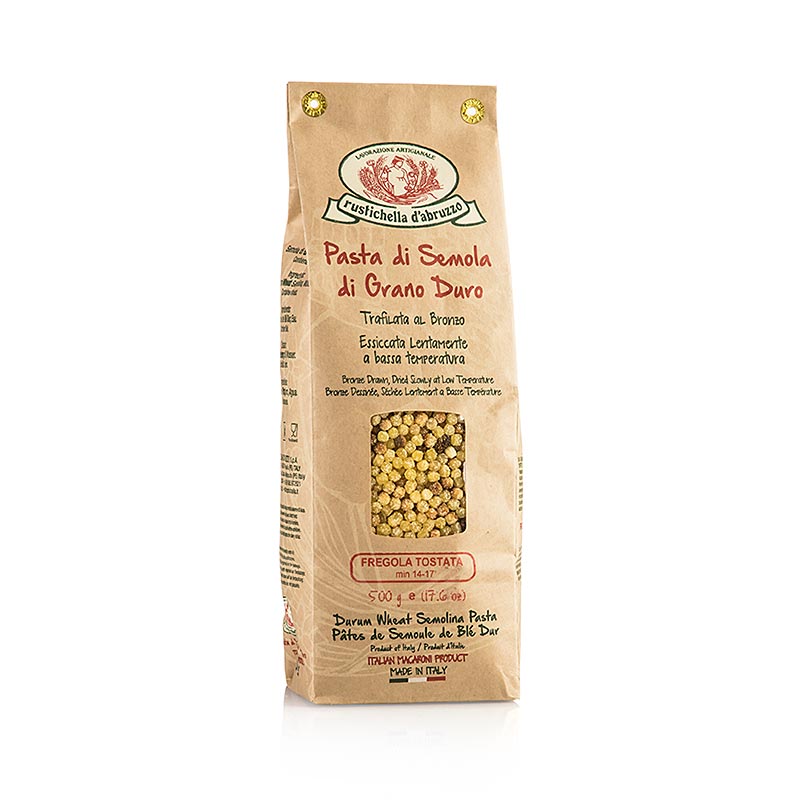 Fregola Tostata, parel pasta gemaakt van geroosterd durum tarwegries, 500 g - Afbeelding van 500 gram geroosterde durum tarwegries parel pasta