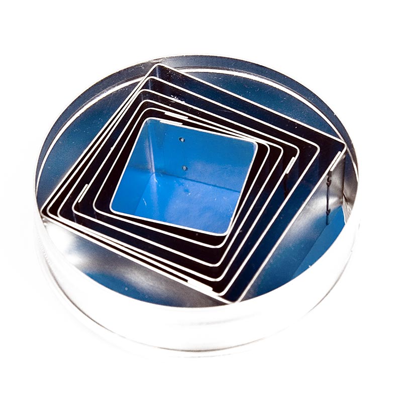 Set koekjesvormpjes, glad, vierkant, 6 verschillende maten, 30-70 mm, 30 mm hoog, 6 stuks