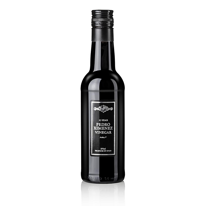 375 ml bottle of PX balsamic vinegar made from Pedro Ximénez Sherry, aged for 15 years using the Solera method, with a 7% acidity level