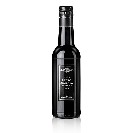375 ml bottle of PX balsamic vinegar made from Pedro Ximénez Sherry, aged for 15 years using the Solera method, with a 7% acidity level