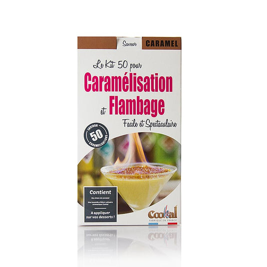 Crème Brûlée Set Karamel, karamelliseren met flambëeressence, 50 porties, 51 stuks