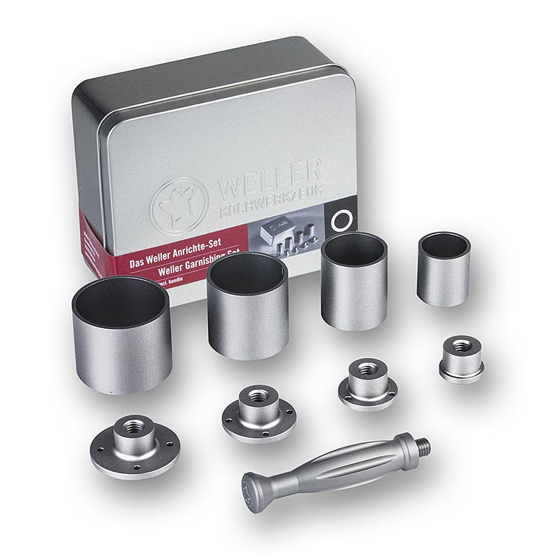 Weller serveerset voor exacte vormen, rond, van metaal, 9-delig.