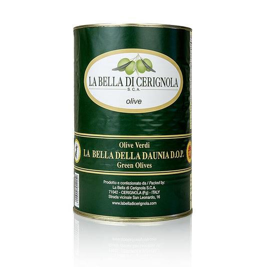 Groene reuzolijven, met pit, "Bella di Cerignola", in pekel, 4,25 kg