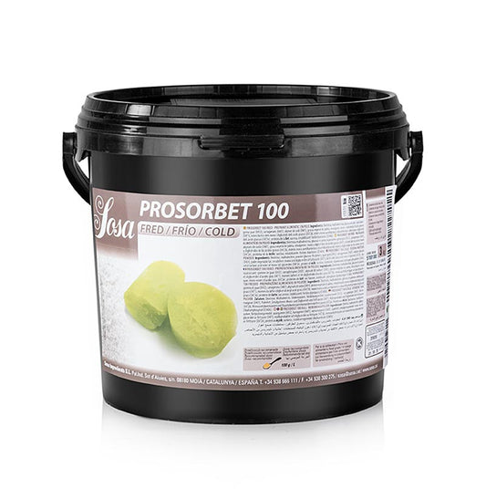Pro Sorbet 100 koud, stabilisator voor sorbet, 3 kg - productfoto met verpakking en ingrediëntenlabel