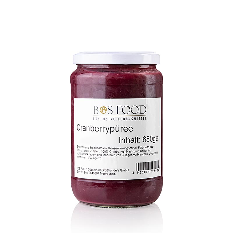 Puree van fijn gezeefde cranberry, verpakt in een 680 gram verpakking