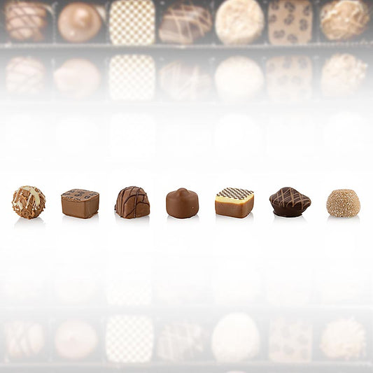 Foto van Pralinémix, alcoholvrij, 7 smaken, Peters, 18 kg, ca 147 st chocolaatjes in verpakking
