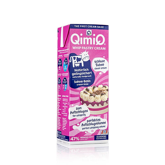 QimiQ Whip naturel, een romig product met 19% vet, geschikt voor het opkloppen van zowel zoete als hartige crèmes, in een verpakking van 1 kg