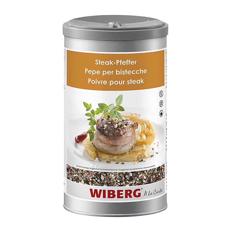 650g verpakking Wiberg steak peper kruidenmix grof, perfect voor het kruiden van steaks