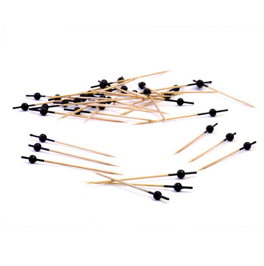 Houten spiesen, met zwarte bol, 9 cm, 100 stuks