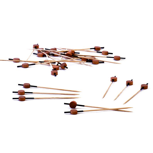 Houten spiesen, met zwart gekleurd uiteinde en houtkleurige schijf, 9 cm, 100 stuks