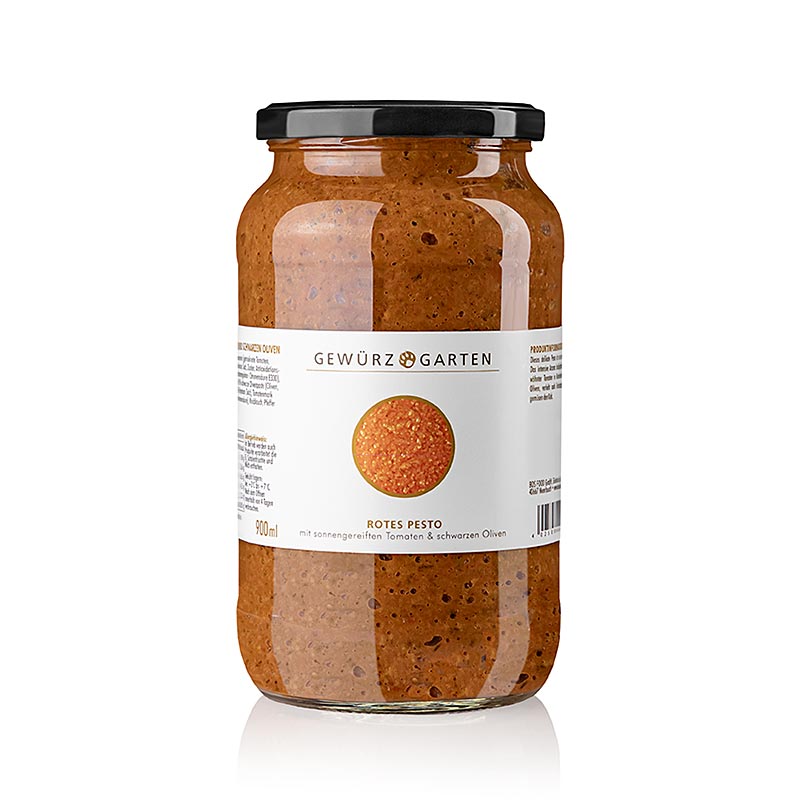 Gewürzgarten Rode pesto, met zongerijpte tomaten en zwarte olijven, 900 ml