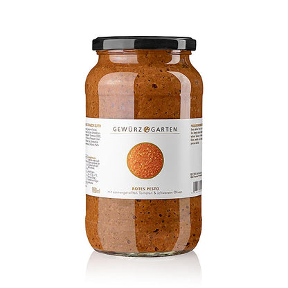 Gewürzgarten Rode pesto, met zongerijpte tomaten en zwarte olijven, 900 ml