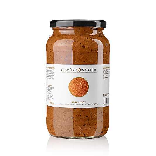 Gewürzgarten Rode pesto, met zongerijpte tomaten en zwarte olijven, 900 ml