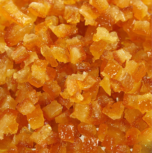 Gekonfijte sinaasappelschil, in fijne blokjes, 6 mm, Corsiglia Facor, 2,5 kg