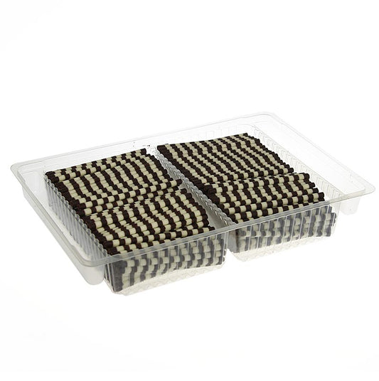 Chocoladecigaren - "Mikado", donker/wit gekruld, 10 cm lang, ø 4 mm, 700 g, 335 stuks