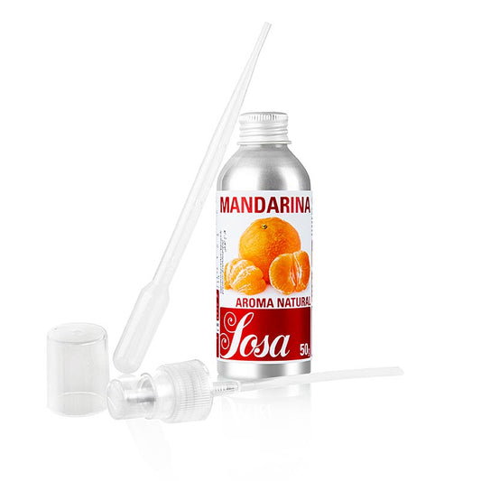 Natuurlijke mandarijnsmaak vloeistof in een 50 g verpakking, perfect voor diverse toepassingen