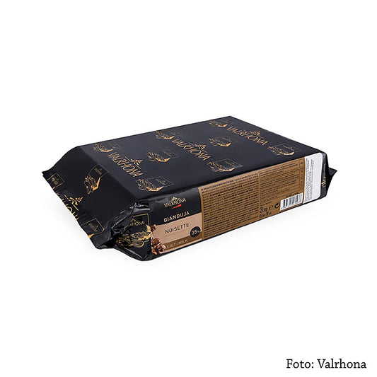 Gianduja Noisette lait - lichte volle melk hazelnootcouverture, blok, 3 kg - Een grote blok van 3 kg heerlijke melk hazelnootcouverture