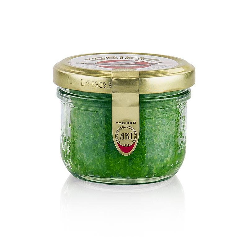 Groene wasabi-vliegende viskuit met 90g Original Tobiko-productillustratie voor SEO