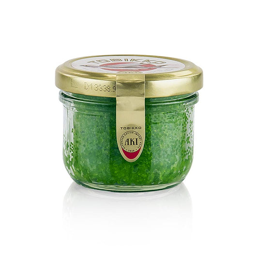 Groene wasabi-vliegende viskuit met 90g Original Tobiko-productillustratie voor SEO