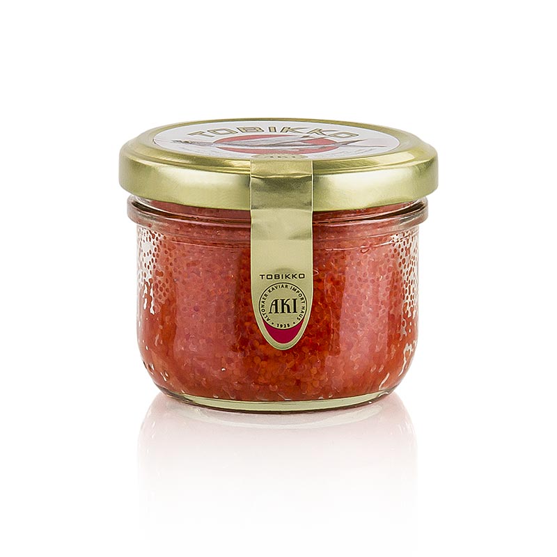 Originele Tobiko - Kuit van vliegende vissen in sinaasappelsmaak, 90 g - Afbeelding van heerlijke Tobiko, een Japanse delicatesse, verpakt in een sinaasappelsmaak, perfect voor sushi-liefhebbers
