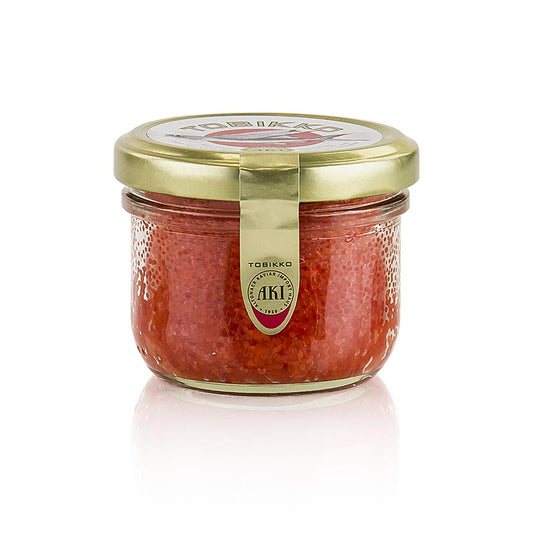 Originele Tobiko - Kuit van vliegende vissen in sinaasappelsmaak, 90 g - Afbeelding van heerlijke Tobiko, een Japanse delicatesse, verpakt in een sinaasappelsmaak, perfect voor sushi-liefhebbers