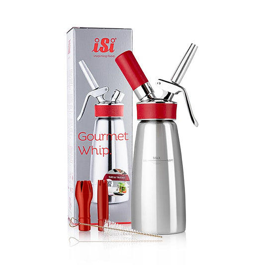 Espuma - spuitbus, Gourmet Whip Plus, compleet, mat roestvrij staal, 500 ml, rood, 1 stuk