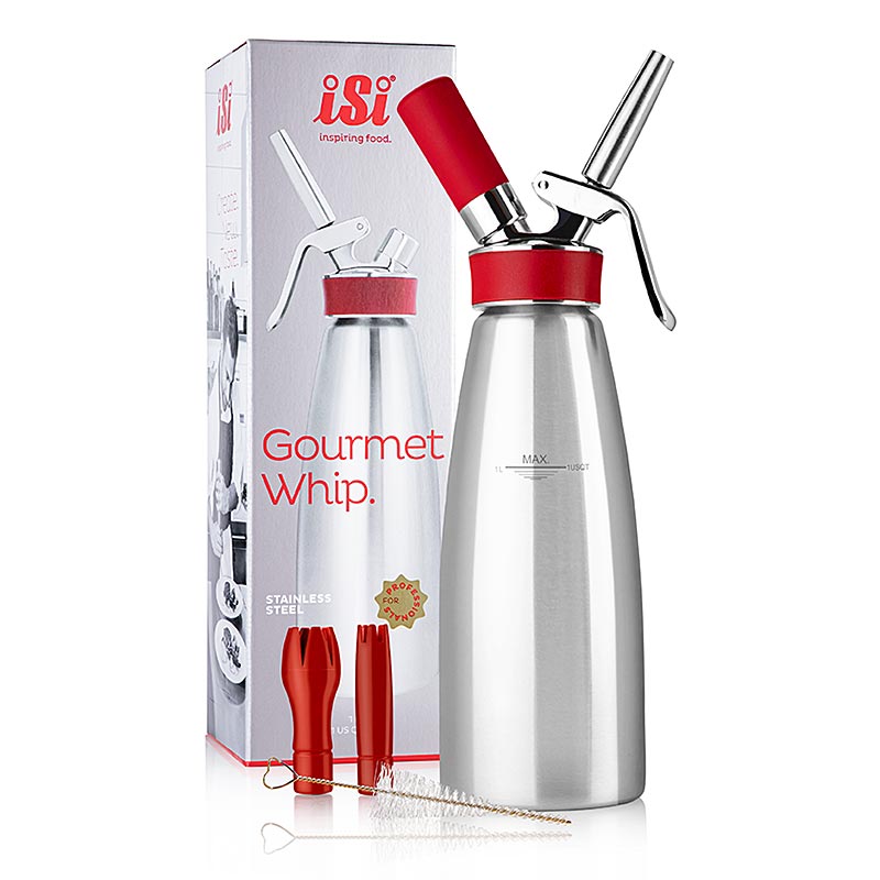 Espuma - spuitbus, Gourmet Whip Plus, compleet, mat roestvrij staal, 1 liter, rood, 1 stuk
