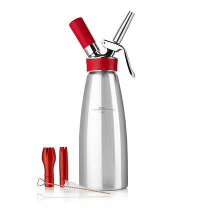 Espuma - spuitbus, Gourmet Whip Plus, compleet, mat roestvrij staal, 1 liter, rood, 1 stuk