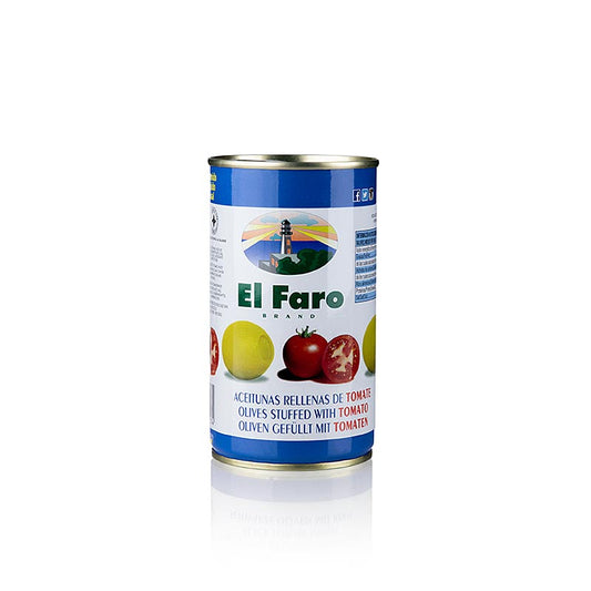 Groene olijven, zonder pit, met tomaat, in pekel, El Faro, 350 g