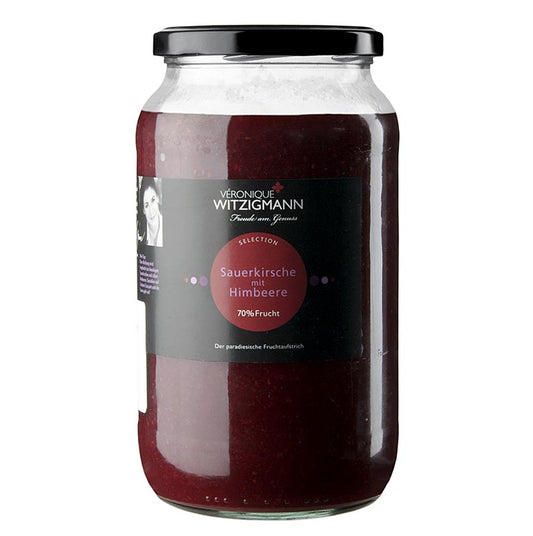 Zure kersen met frambozenvruchtenspread, 1 kg - heerlijke en smaakvolle vruchtenspread met zure kersen en frambozen, perfect voor op brood of bij desserts