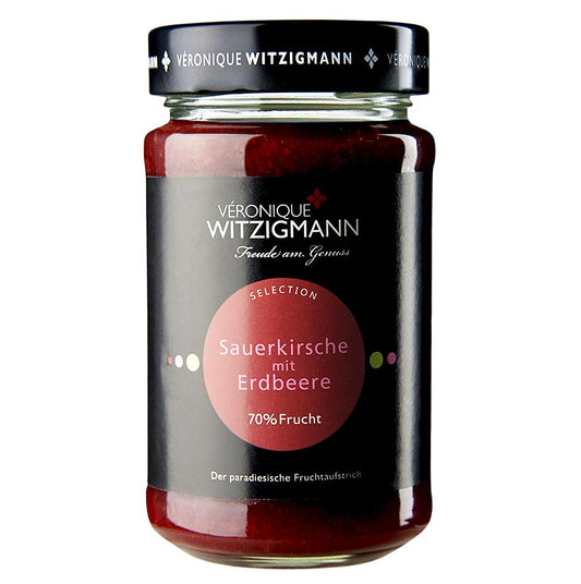 Zure kersen met aardbei fruitspread, 225 g - heerlijke en smaakvolle vruchtenjam voor op brood of toast