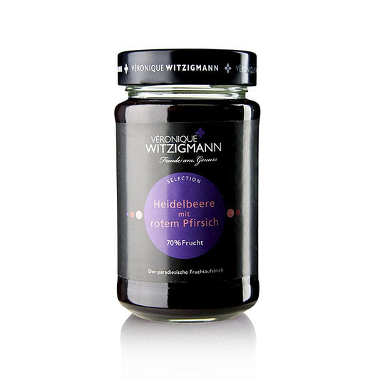 Bosbes met rode perzik - fruitpasta, 225 g