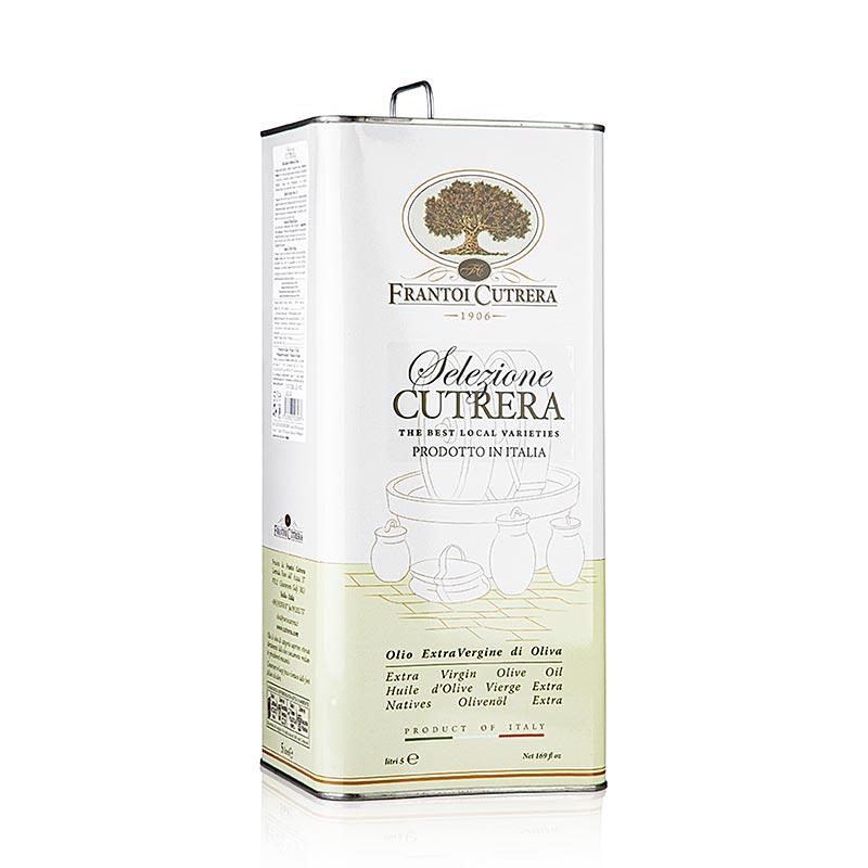Beeld van 5 liter fles Extra Virgin Olijfolie van eerste persing van Frantoi Cutrera Selezione Cutrera, intens en smaakvol
