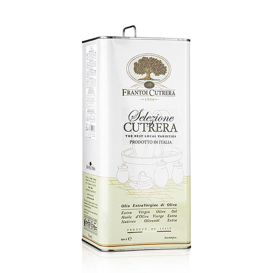 Beeld van 5 liter fles Extra Virgin Olijfolie van eerste persing van Frantoi Cutrera Selezione Cutrera, intens en smaakvol