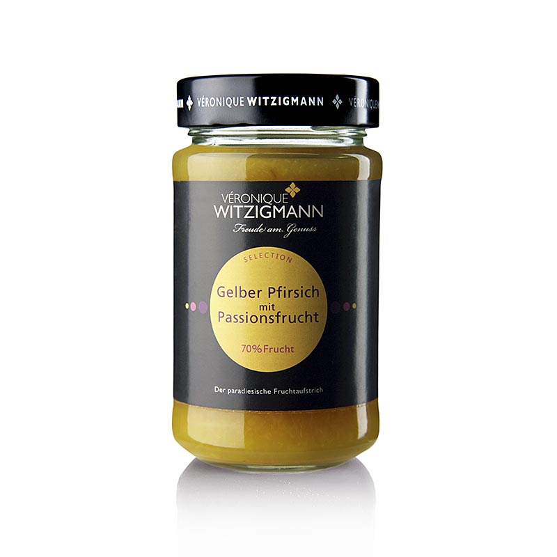 Gele perzik met passievrucht - fruitbeleg, 225 g