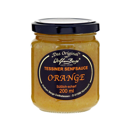 Originele Ticino-sinaasappelmosterdsaus van Wolfram Berge, 200 ml, verrijkt met heerlijke smaken van sinaasappel en mosterd