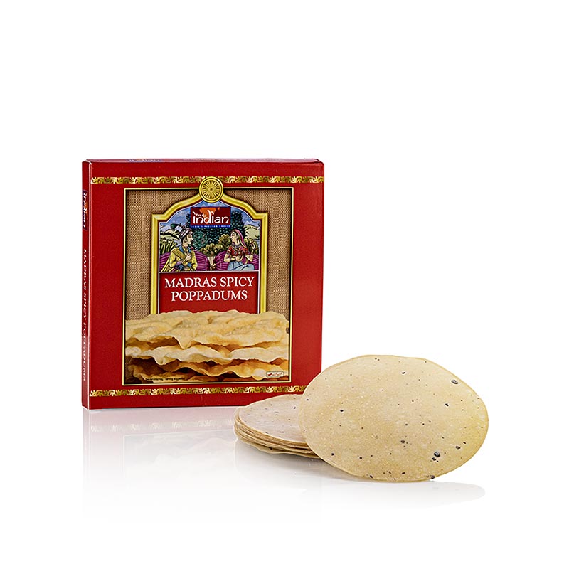 Pappadums, met zwarte peper ø 12-13 cm, 112 g, 12 stuks