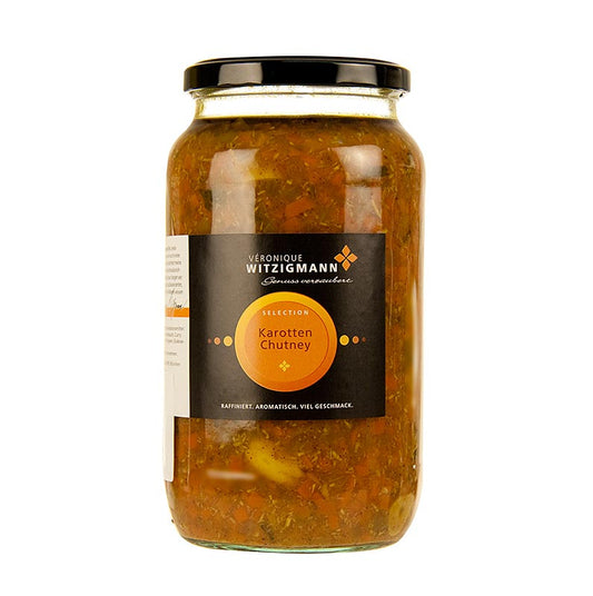 Glazen pot met 900 ml heerlijke wortelchutney, perfect voor bijgerechten en snacks