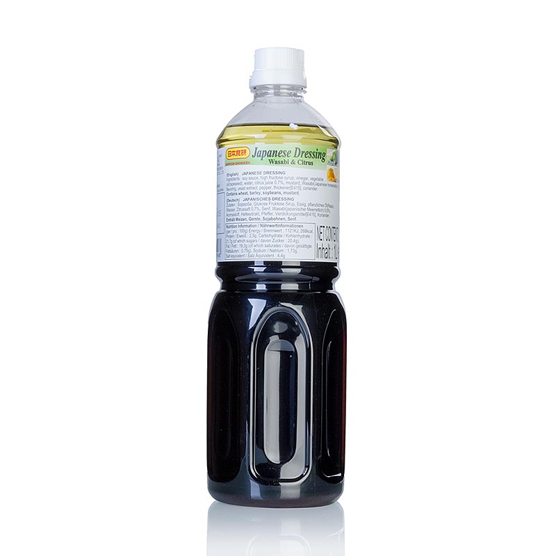 Japanse dressing met sojasaus, azijn, olie, wasabi, citrus, van het merk Nihon Shokken uit Japan, 1 liter fles