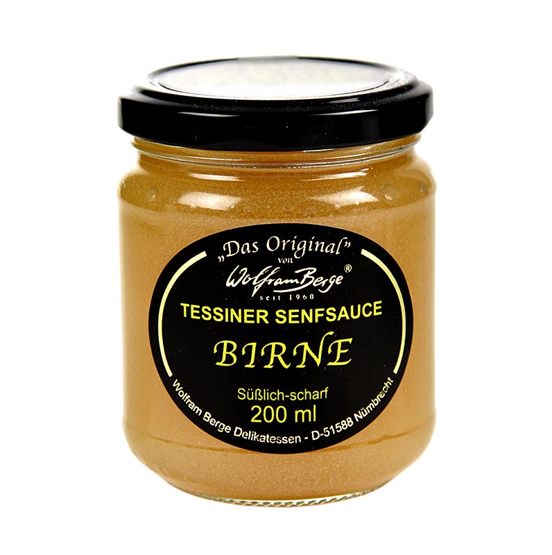Originele Ticino peren- en mosterdsaus, Wolfram Berge, 200 ml - Een heerlijke saus gemaakt van peren en mosterd, perfect voor bij diverse gerechten
