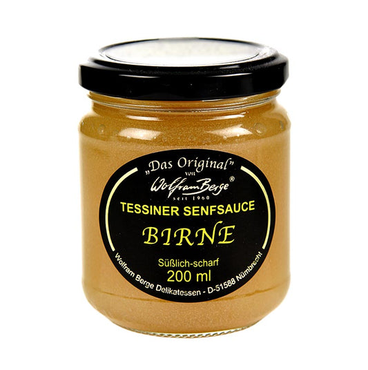 Originele Ticino peren- en mosterdsaus, Wolfram Berge, 200 ml - Een heerlijke saus gemaakt van peren en mosterd, perfect voor bij diverse gerechten