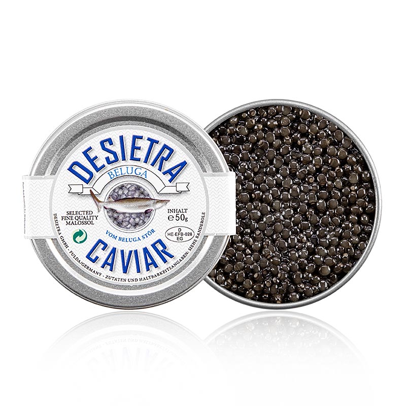 Desietra Beluga-kaviaar Malossol van de steur (huso huso), aquacultuur Duitsland, 50 g