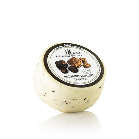 Pecorino Tartuffo, schapenkaas met truffel, minstens 3 weken gerijpt, ca 700 g - Afbeelding van heerlijke gerijpte schapenkaas met truffel, een delicaat product van hoge kwaliteit