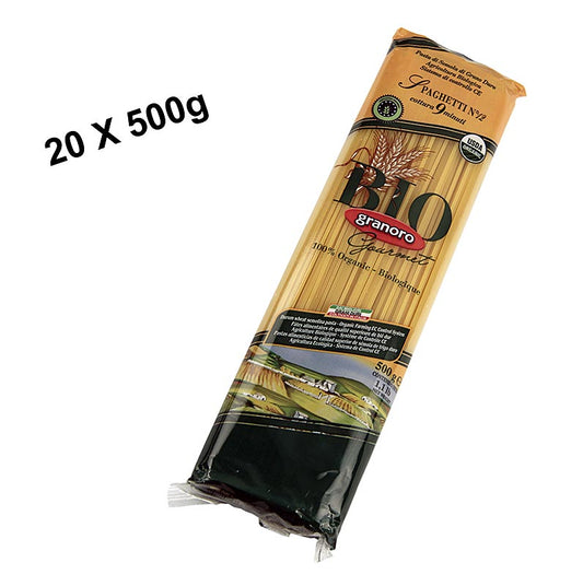Pasta Granoro, Spaghetti Vermicelloni No12, 2mm, BIO, 10 kg, 20 x 500g - Biologische spaghetti van 2mm dikte in een verpakking van 10 kg, bestaande uit 20 zakjes van 500g elk