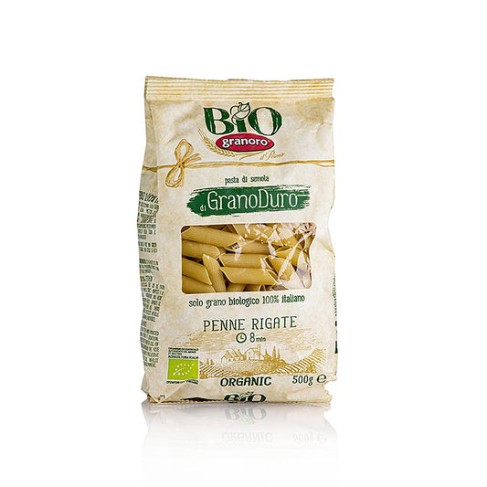 Pasta Granoro, Penne Rigati No 43, BIO, 500 g, biologische volkoren pasta in verpakking van 500 gram