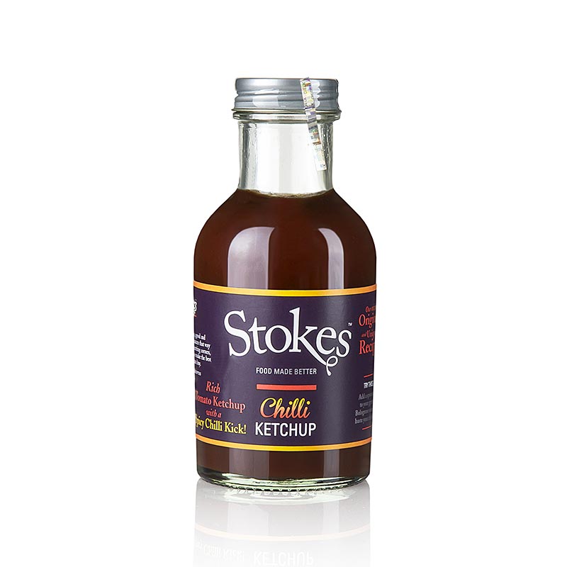 Stokes chiliketchup, fruitig & pikant, 249 ml - Een heerlijke pittige ketchup gemaakt van fruitige chili's, perfect voor het toevoegen van wat pit aan je gerechten, in een handige fles van 249 ml