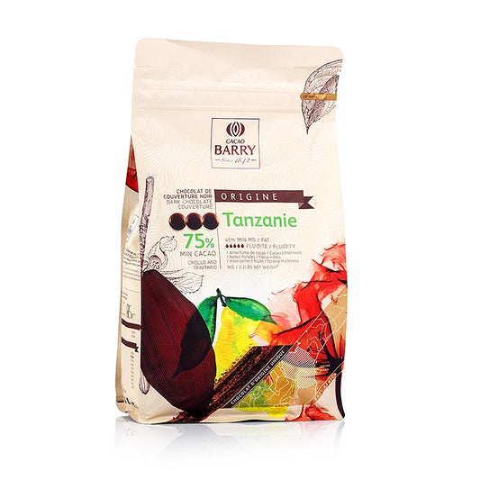 Origine Tanzania, pure chocolade, callets, 75% cacao, 1 kg